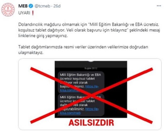 Milli Eğitim Bakanlığı uyardı; Bu linke sakın tıklamayın!
